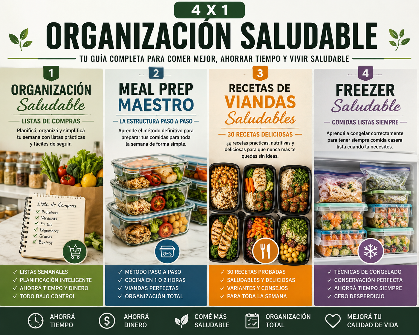 ORGANIZACION SALUDABLE + RECETAS DE VIANDAS SALUDABLES + RECETAS PARA FREEZER SALUDABLE + MEAL PREP